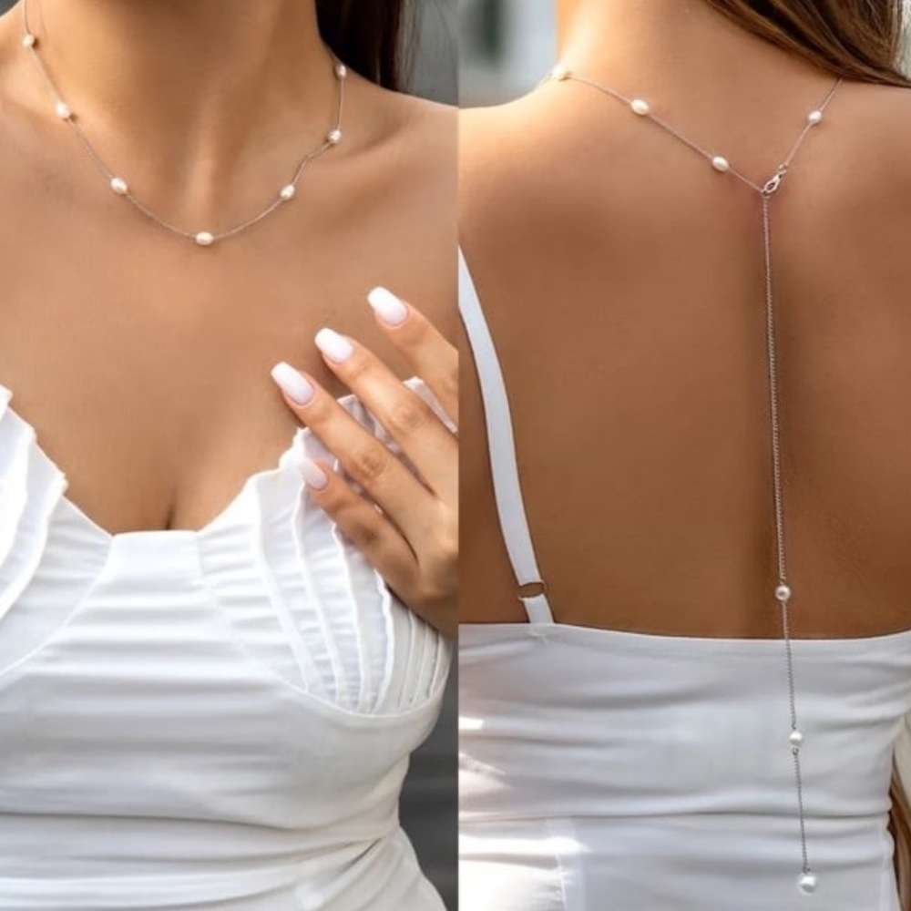 Back Necklace Pearl Backdrop Necklace Body Chain sexy